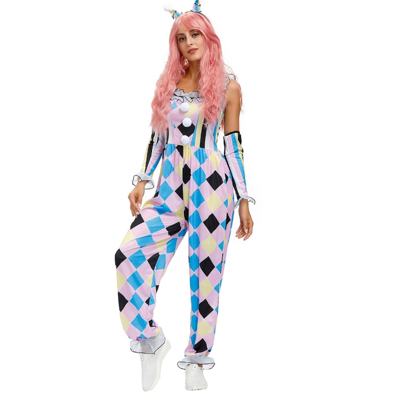 Carnival Clown Costumes Circus Bemsuit Gloves 3 قطع