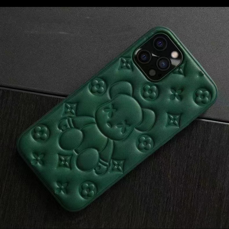 حالة هاتف محمول جديدة ، Apple iPhone13Pro Leather Bear 3D عملية النقش على الهاتف المحمول حالة جلدية وقائية