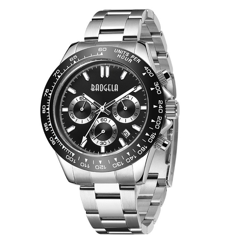 باوجيلا رجال مشاهدة أفضل العلامة التجارية الرياضية الفاخرة الكوارتز الساعات الفولاذ المقاوم للصدأ حزام مقاوم للماء chronograph wristwatch 2210 أسود أبيض