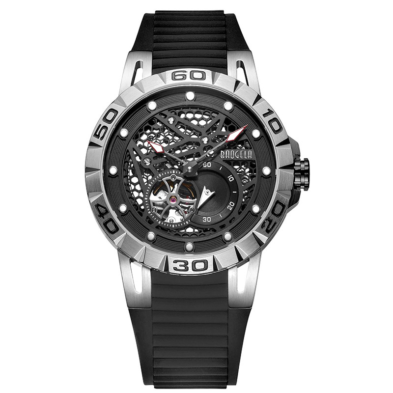 Baogela New Brand Brand Luxury Men \\'s Watches Skeleton Automatic Mechanical Watch for Men Waterproof Wristwatch 6772 Black