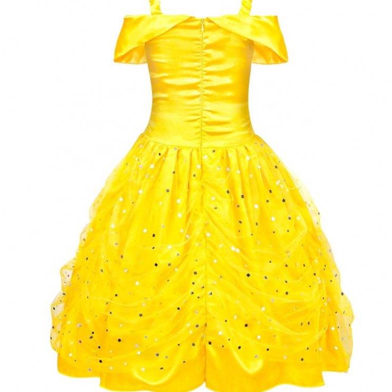 أطفال عيد الهالوين طبقة الملابس قبالة الكتف الأصفر الأميرة بيل زي الفتيات الصغيرات هالوين فستان HCBL-001