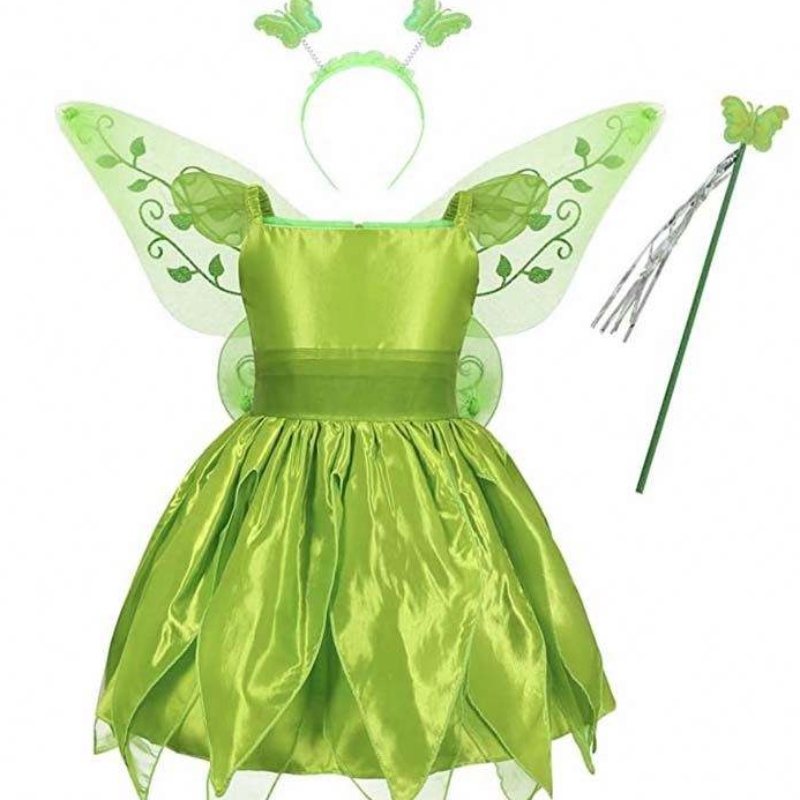 طفل طفل هالوين كوزبلاي ملابس عيد ميلاد مجموعة الرقص الفراشة الأخضر الجنية الجناح ترنكر بيل فستان 2-10T HCTB-001