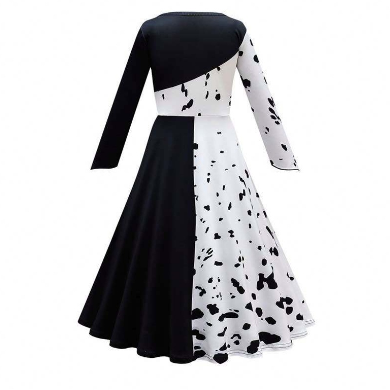 أزياء Cosplay Halloween Girls Black White دور لعب Cruella Contume مجموعة كاملة DGHC-141