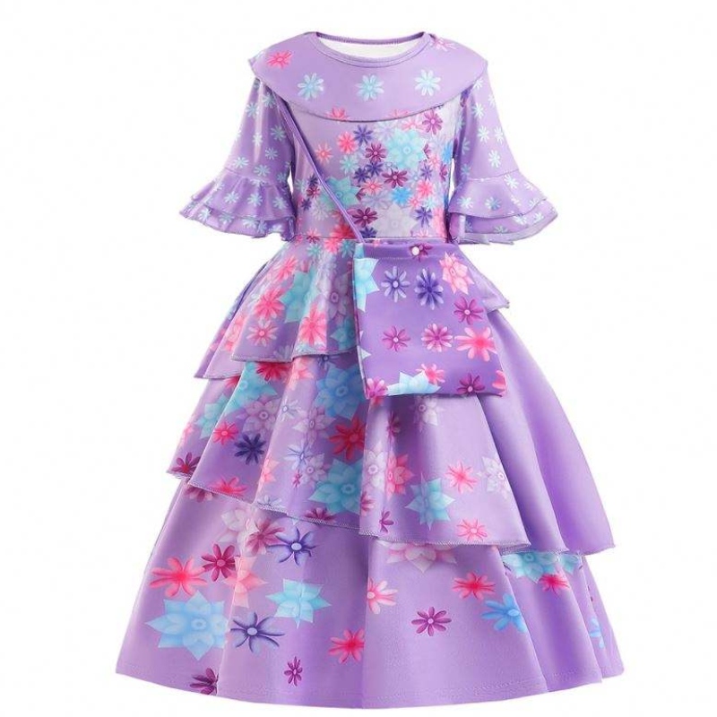 2022 New Fashion Kids Encanto Costume Isabella Cosplay Flower Pressure Daily Walk Fress for Girl with Bage