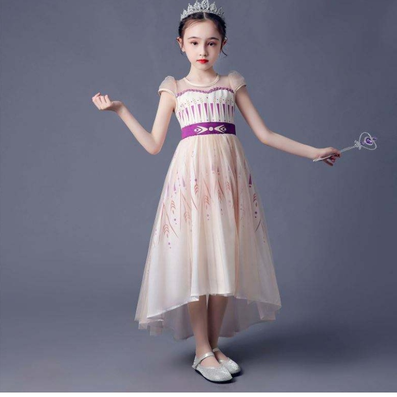 Baige Girl New Cosplay Queen Elsa Dresses Coffe Through Princess Anna Dress for Girls BX1720