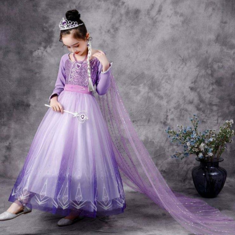 Baige New Elsa Costume 2 Girls Princess Dresses Snow Queen Birthday Fancy Party Cosplay ملابس طويلة الأكمام