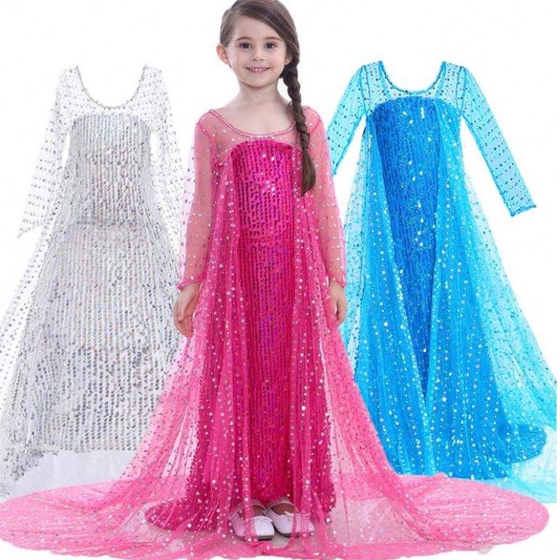 Elsa Dress Kids Girls Costume Snow Queen 2 Elsa Blue Pink recireded Seveled Dress TV&أزياء الأفلام للفتيات
