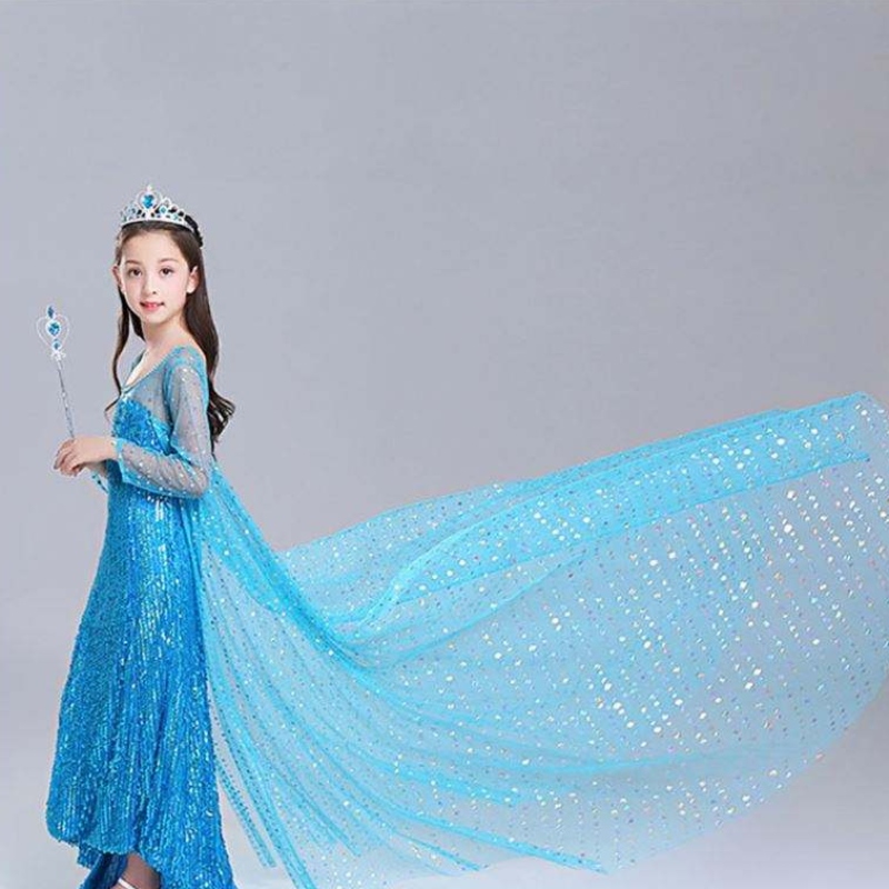 Elsa Dress Kids Girls Costume Snow Queen 2 Elsa Blue Pink recireded Seveled Dress TV&أزياء الأفلام للفتيات