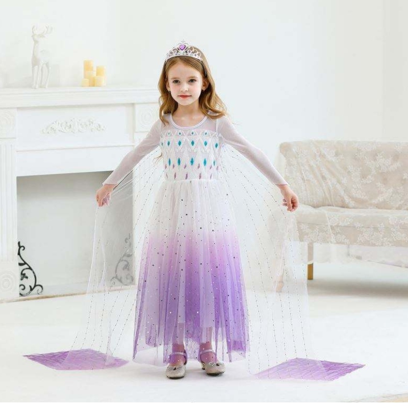 فتاة جديدة الأميرة إلسا فستان الأطفال الصيف فستان للفتيات الأرجواني إلسا فستان للأطفال من 2 إلى 10 سنوات