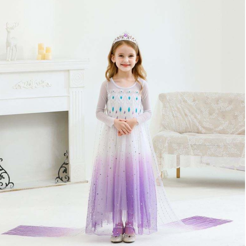 فتاة جديدة الأميرة إلسا فستان الأطفال الصيف فستان للفتيات الأرجواني إلسا فستان للأطفال من 2 إلى 10 سنوات