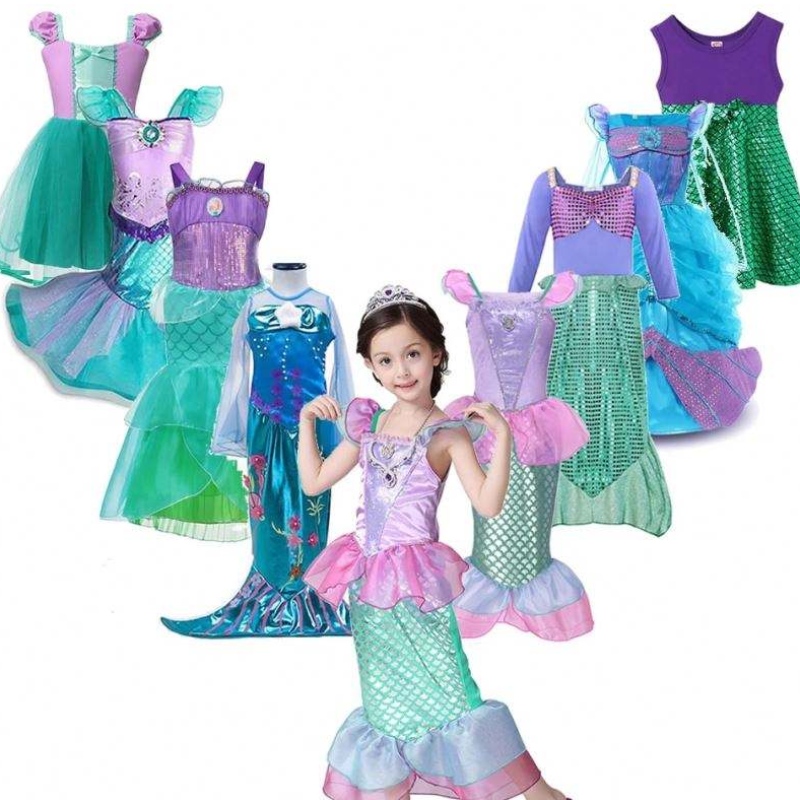 الفتيات الصغيرات حورية البحر أرييل الأميرة لباس تأثيري للأطفال للأطفال طفلة حوريات البحر فستان مجموعات الأطفال في عيد الهالوين ملابس