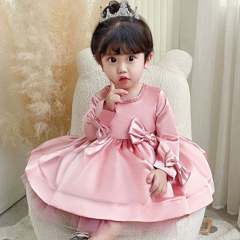 Baige Long Sleeves Party Flower Girl Dress Big Bow 1-6years Kids Clothing Frock Design 9105