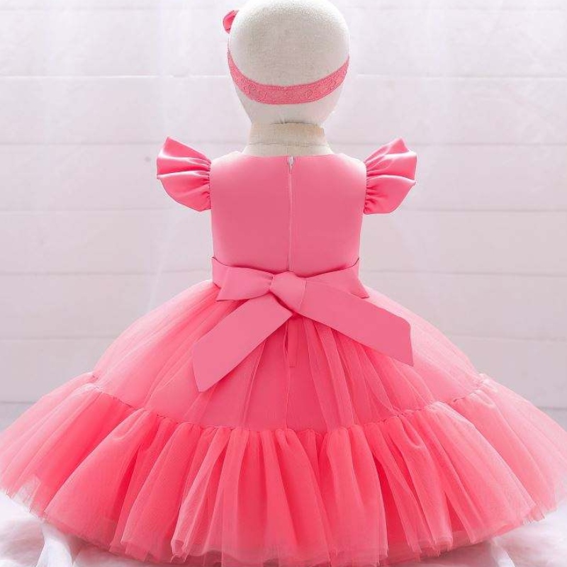 Baige Mesh Satin Princess Girls Birthdy Dresses Girl Girl Party Baby Baby Dress Designs for Topm