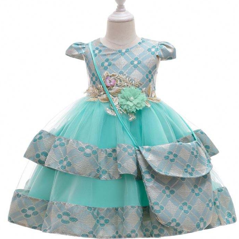 Baige Wholesale Children Clothing Flowers with Bag Kid Floral Bress