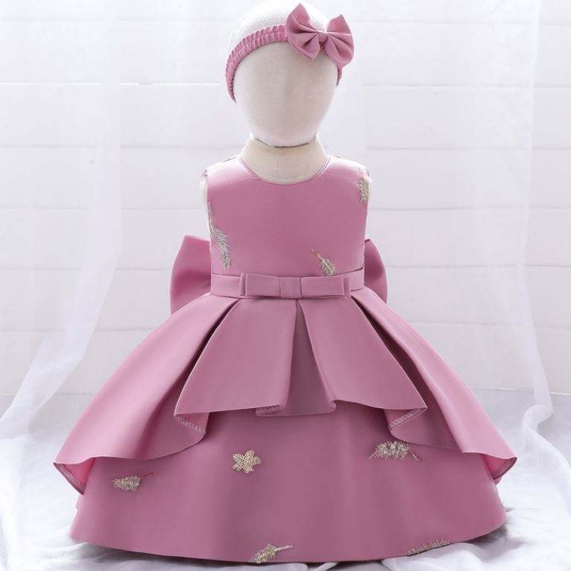 Baige Baby Frock Design 1 سنة عيد ميلاد فتاة الفتيات الأميرة زهرة مع عصابة رأس مجانية