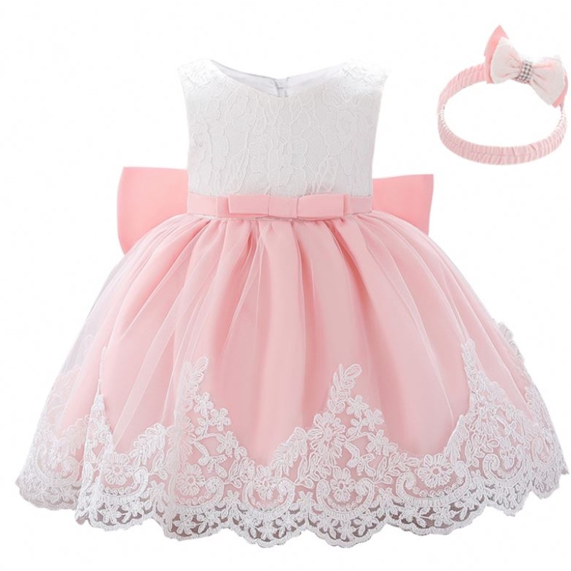 Baige 2021 Summer Pink Girl Alcyfeless Kids Party Party Lace Dresses Princess Big Bow Dress