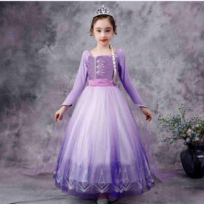 Baige Snow Queen Purple Elsa Dress Christmas Halloween Anna Costume Girls Long Estumed Secrented Dresses