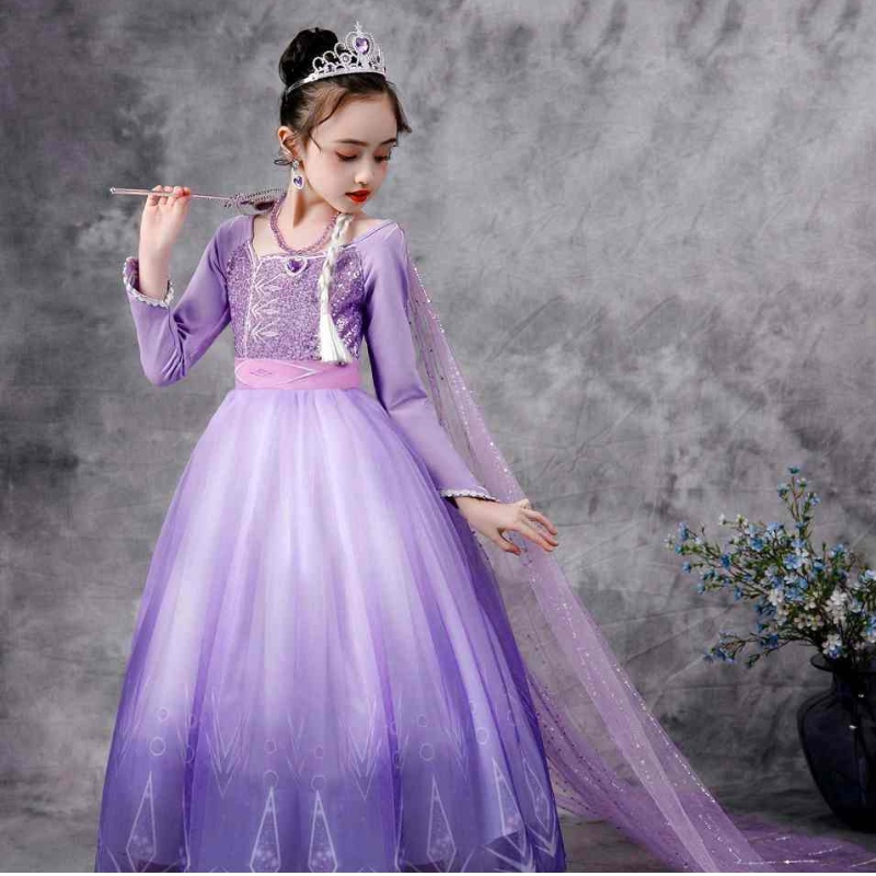 Baige Snow Queen Purple Elsa Dress Christmas Halloween Anna Costume Girls Long Estumed Secrented Dresses