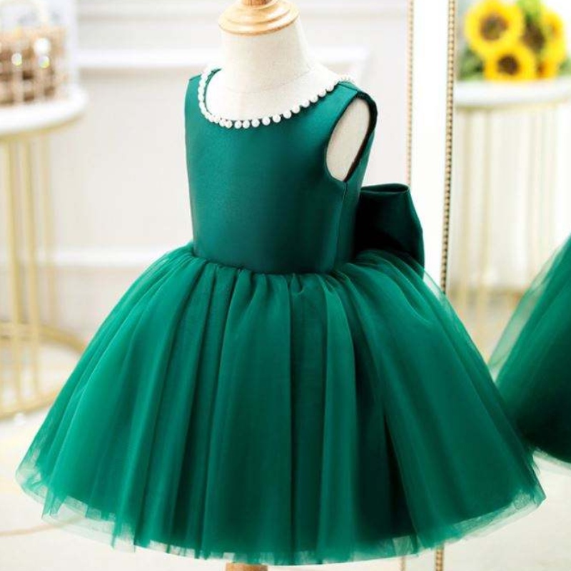 Baige Green Backless Girl Party Dress Kids First Communion ؛ ثوب الأميرة زفاف كرة الزفاف DZ007