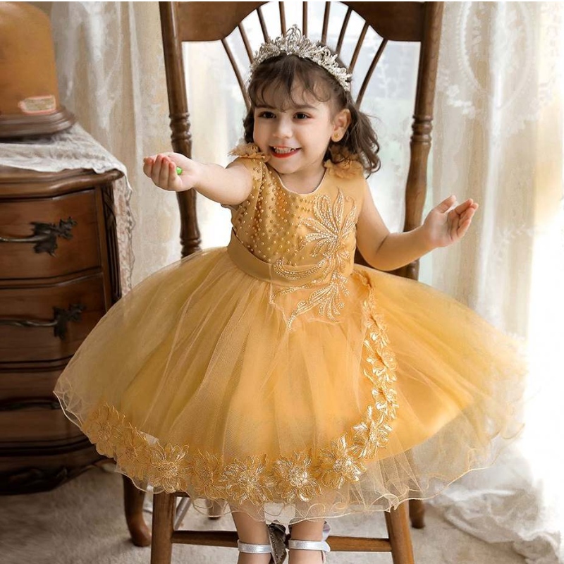 Baige White Toddler Infant Girls Flower Flower Devely Develed Dress Bust Busty حفل زفاف N2111