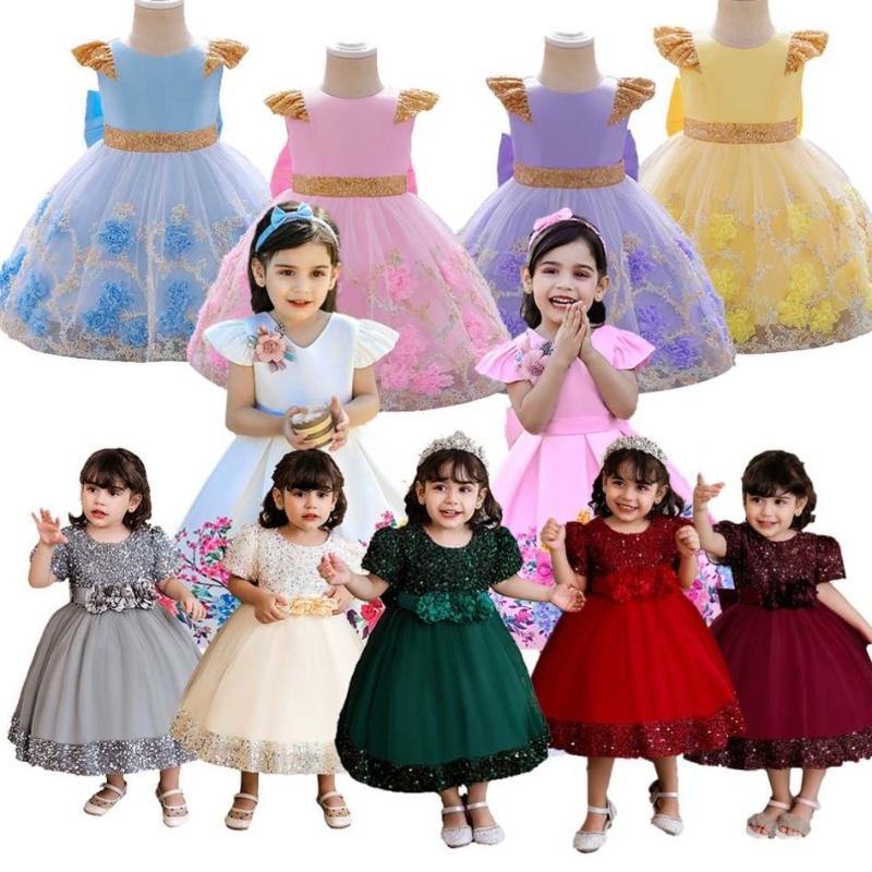 Baige Top Sale Flower Girl v-tech Long Wedding Dress Girl Buffy Birthdy Brall Ball Ball Ball