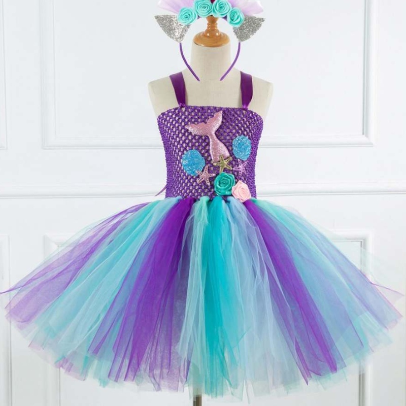 جديد Mermaid Style Girl Collection Cosplay Costume Flower Girl Tutu Dress with Free Headband 93430