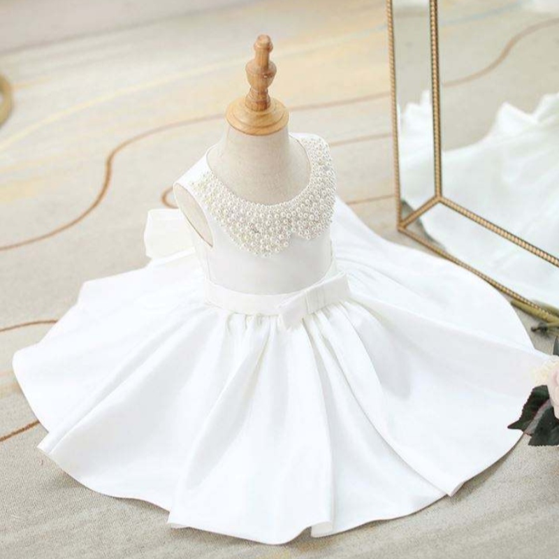 Baige OEM White Slicfiles Kid Clothing Princess Baby Girl Dress with Flower Flower Girl Party Dress DZ004