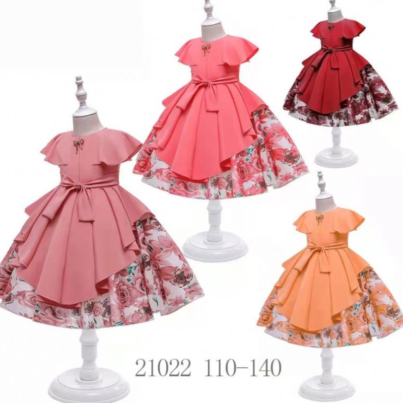 في المخزون طفل الديكور الساتان فتاة الفتاة فستان الأطفال تصميم الأطفال cny garments 21022