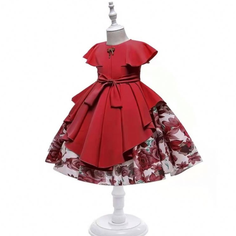 في المخزون طفل الديكور الساتان فتاة الفتاة فستان الأطفال تصميم الأطفال cny garments 21022