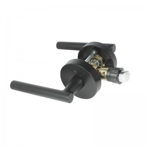 R7506 رافعة مقبض الباب الأسود مع تصميم جولة نحيفة عصرية لغرفة نوم المنزل أو خصوصية الحمام ، قفل الباب بدون مفتاح