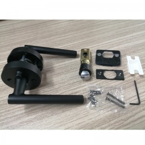 R7506 رافعة مقبض الباب الأسود مع تصميم جولة نحيفة عصرية لغرفة نوم المنزل أو خصوصية الحمام ، قفل الباب بدون مفتاح