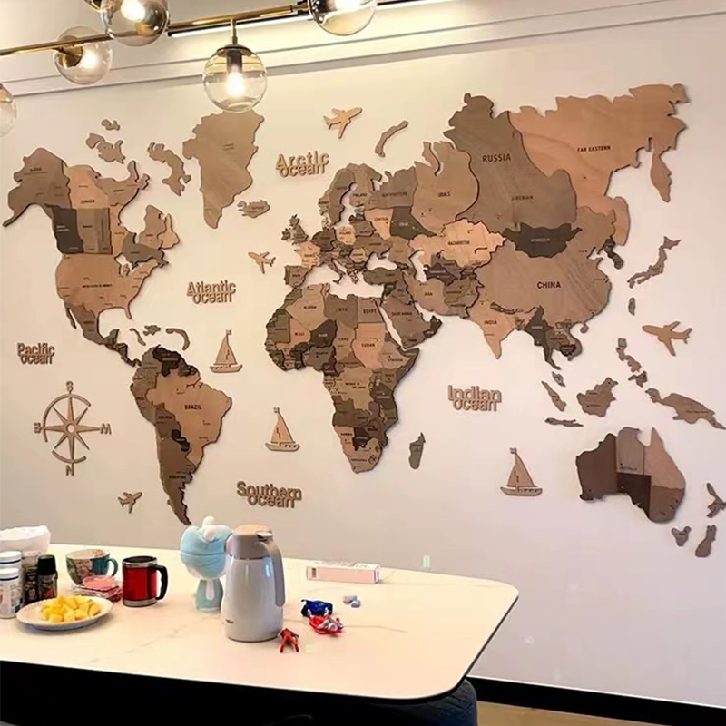 خريطة العالم الخشبي ثلاثي الأبعاد