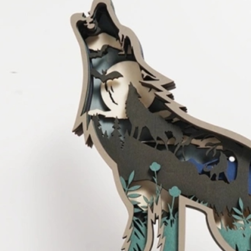ذئب الحيوانات الخشبية ثلاثية الأبعاد