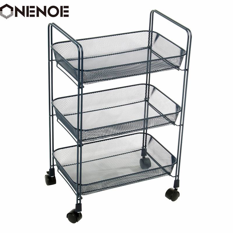 Onenoe تصميم Modern Meth Mesh 3 مستويات منظم التخزين متعدد الاستخدامات المطبخ المطبخ المطبخ الثقيل القابلية للتخزين العربة مع سلال