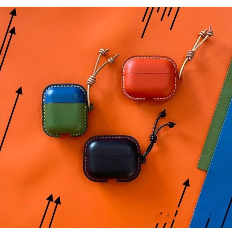 حالة وقائية Apple Airpods جديدة ، علبة جلدية مصنوعة يدوياً ، علبة سماعات رأس Bluetooth ، حالة جلدية مضادة للبقاء