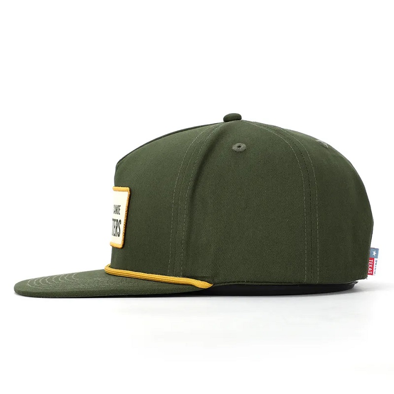 OEM مخصص عالي الجودة الكلاسيكية 5 لوحة الجيش الأخضر القطن التطريز المنسوجة شعار شعار الحبل snapback قبعة قبعة