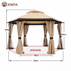 10 \\\\ \'x10 \\\\\' Gazebos for Patios Outdoor Senxagonal Gazebo مع ستائر المعاوضة والخصوصية