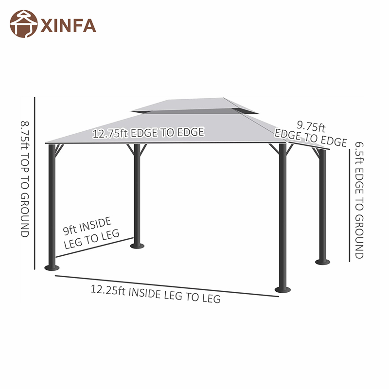 10 \\ 'x 13 \\' Patio Gazebo مزدوج السقف في الهواء الطلق مأوى مظلة المظلة مع الستائر المعاوضة&، رمادي