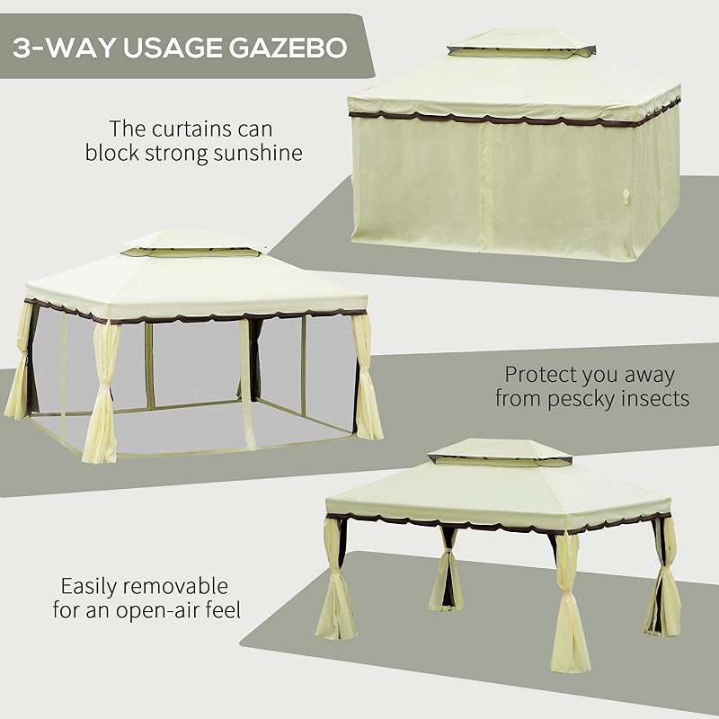 10 \\ 'x 13 \\' Patio Gazebo مزدوج السقف في الهواء الطلق ملجأ مظلة المظلة مع الستائر المعاوضة&والأصفر الفاتح