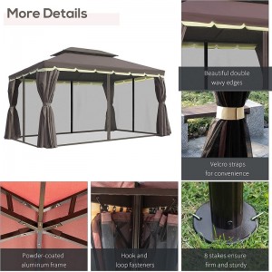 10 \\\\ \'x 13 \\\\\' Patio Gazebo مزدوج السقف في الهواء الطلق الملاذ المظلة المظلة مع الستائر المعاوضة&، القهوة