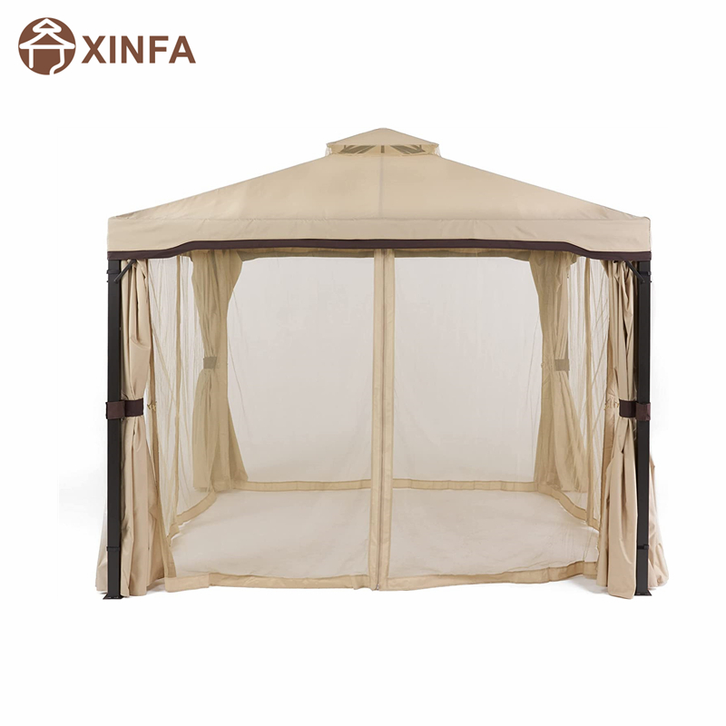 10 \\ 'x 10 \\' Gazebo Block Block Sun Shade Canopy ، خيمة مقاومة للماء ، شرفة في الهواء الطلق مع الستائر