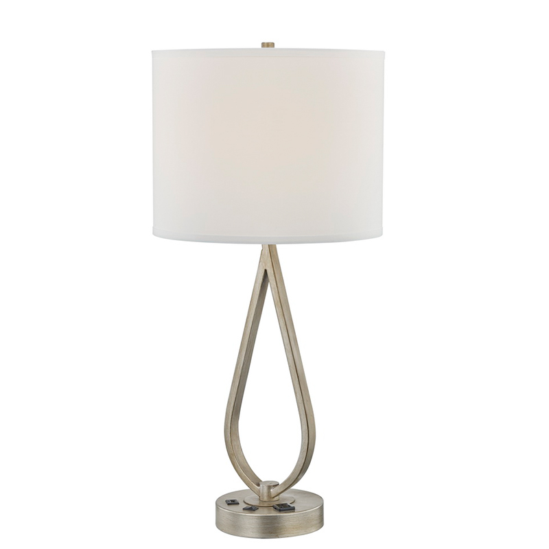 مصباح مكتب النوم مع الانتهاء من الفضة العتيقة ، مصباح مكتب مع منفذ مريح ومنفذ USB