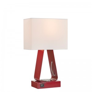 مصباح مكتبي صغير مع الانتهاء من اللون الأحمر ، ومنفذ شحن USB ، ومحطة شحن لاسلكية ومحول على/off Rocker في غرفة الضيوف