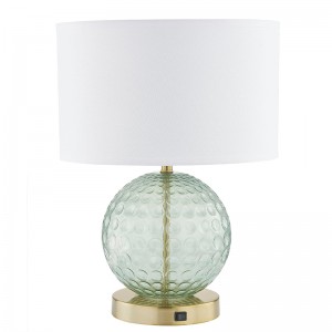 Home2 Hotel Aqua Glass Table Lamp with a on/off Rocker Switch at Hotel Guestroom