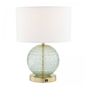 Home2 Hotel Aqua Glass Table Lamp with a on/off Rocker Switch at Hotel Guestroom
