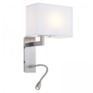 شمعدان فندق Hotel Wall مع الانتهاء من النيكل المصقول وظلال النسيج المستطيلة في Hotel Guestment Room