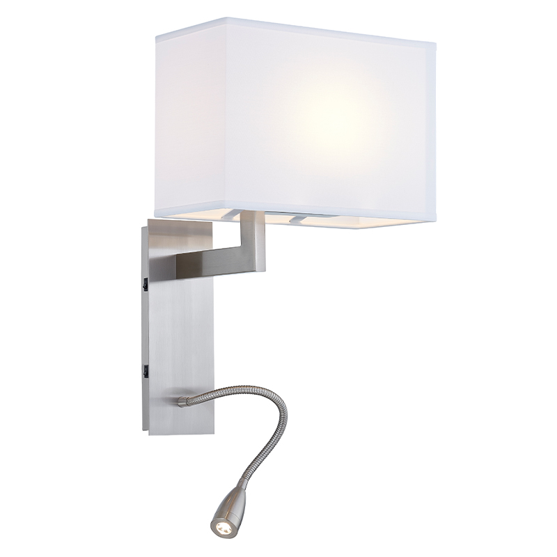 شمعدان فندق Hotel Wall مع الانتهاء من النيكل المصقول وظلال النسيج المستطيلة في Hotel Guestment Room