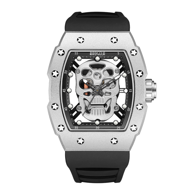 Baogela Skull Tonneau Watch Top Brand Quartz Stainless Steel Watches Waterproof Creative Clock Silicone Strap Watch Watch Rose 4141