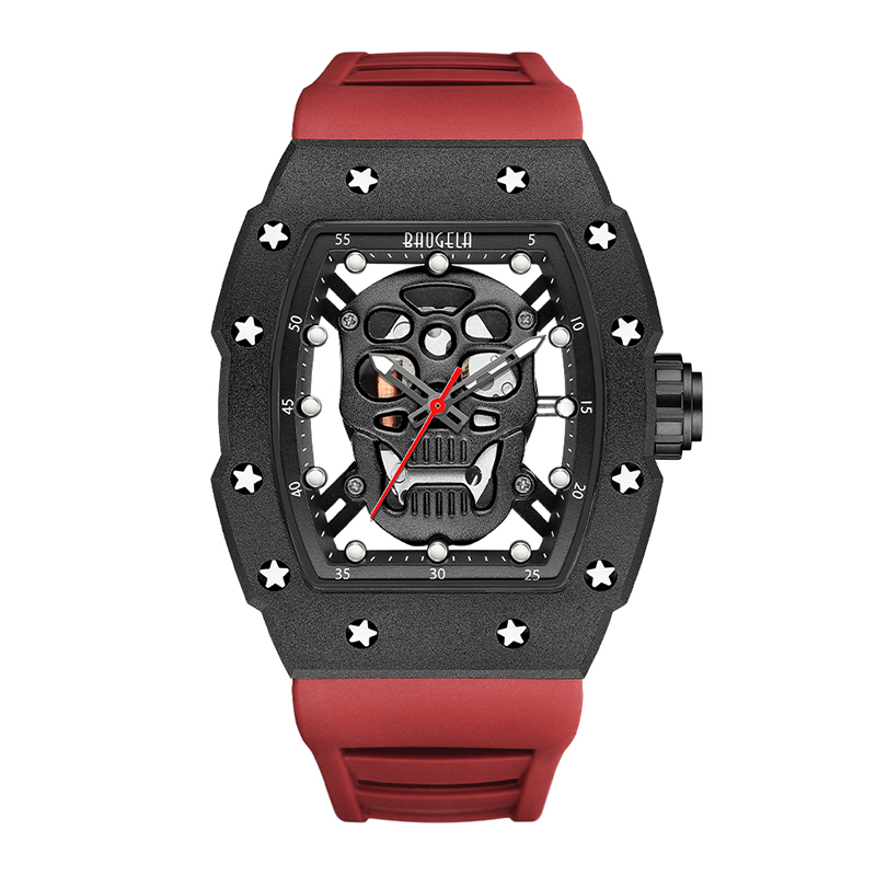 Baogela Skull Tonneau Watch Top Brand Quartz Stainless Steel Watches Waterproof Creative Clock Silicone Strap Watch Watch Rose 4141