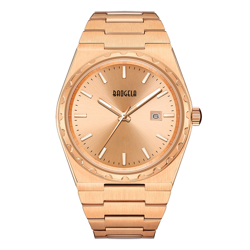 Baogela 40mm العلامة التجارية جميع الذهب الفولاذ المقاوم للصدأ الرجال \\ 'Wristwatch الكلاسيكية الأعمال 50M مقاوم للماء اليابان حركة الكوارتز للرجال 22801